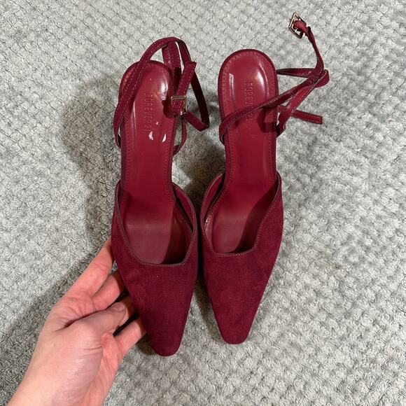 forever 21 maroon pointed toe faux suede strappy closed toe pumps 7 - Picture 2 of 5
